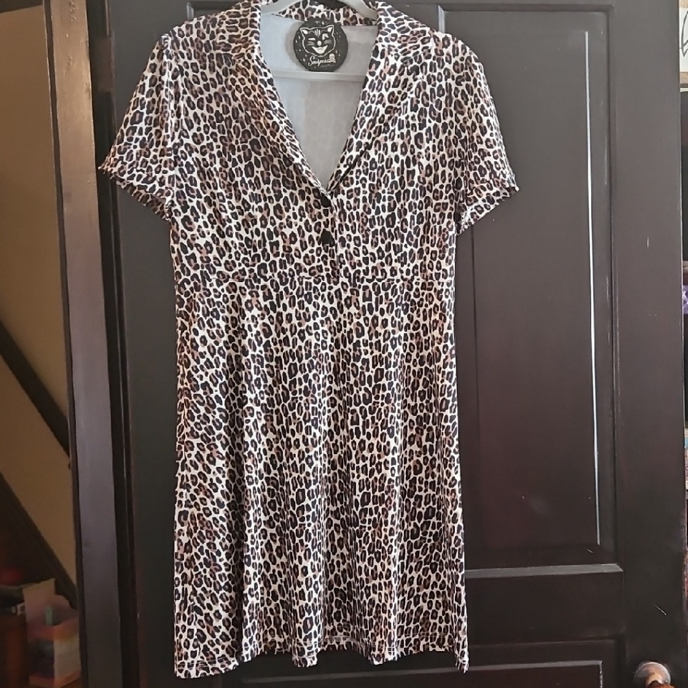 Sourpuss Brown Casual Sundress with Notched Collar